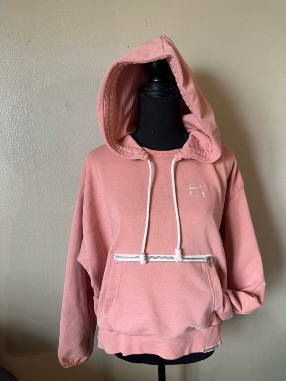 Nike Embroidered hoodie size M Logo Big Pocket Short Sports Light coral orange